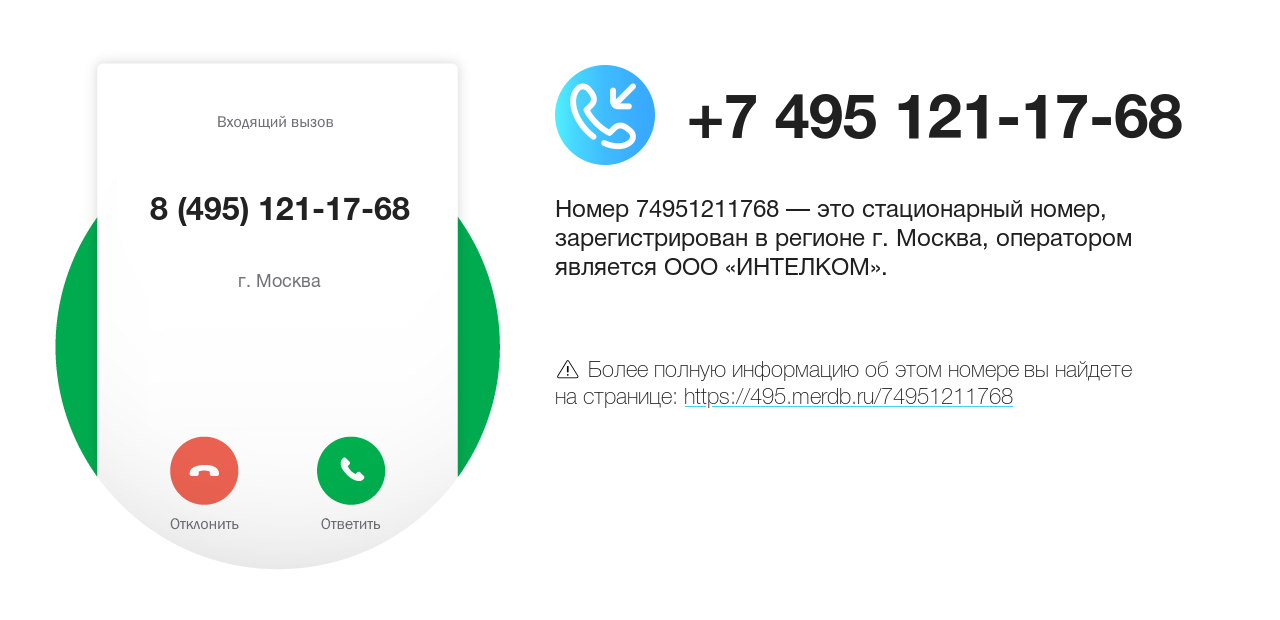 Номер телефона 8 (495) 121-17-68