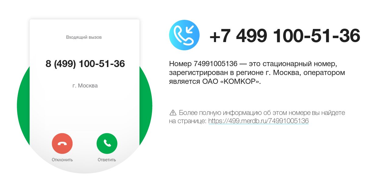 Номер телефона 8 (499) 100-51-36