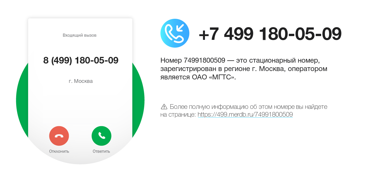 Номер телефона 8 (499) 180-05-09