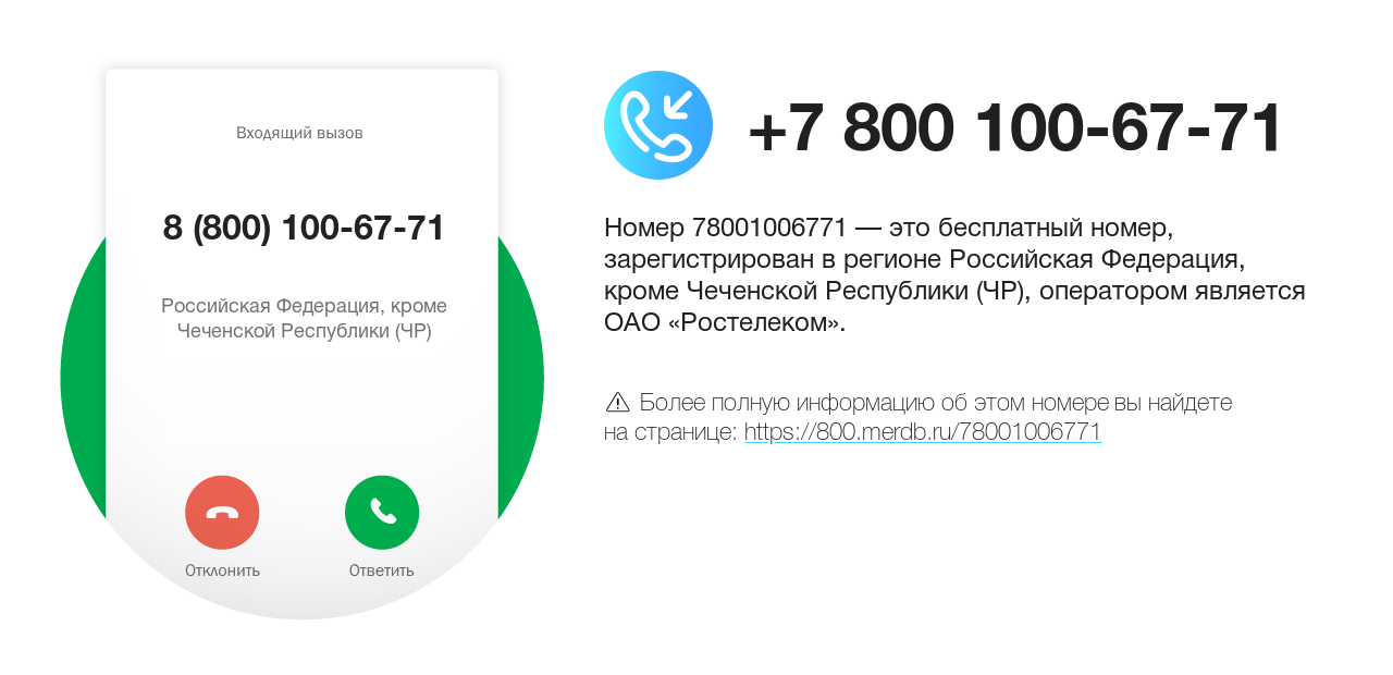 Номер телефона 8 (800) 100-67-71