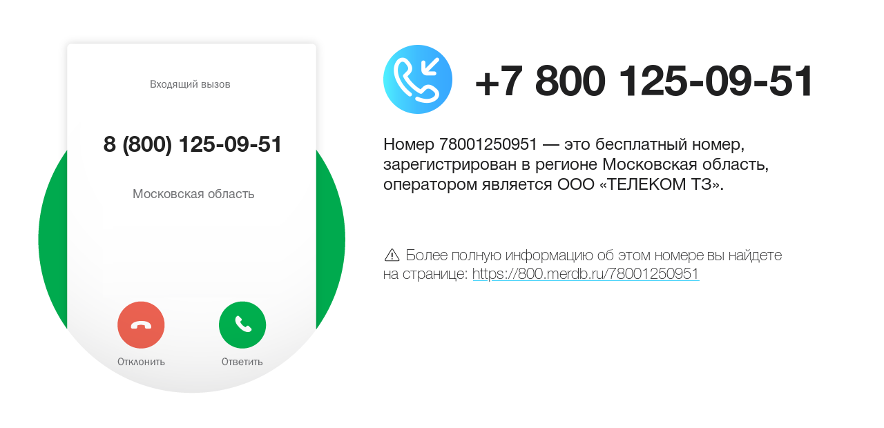 Номер телефона 8 (800) 125-09-51