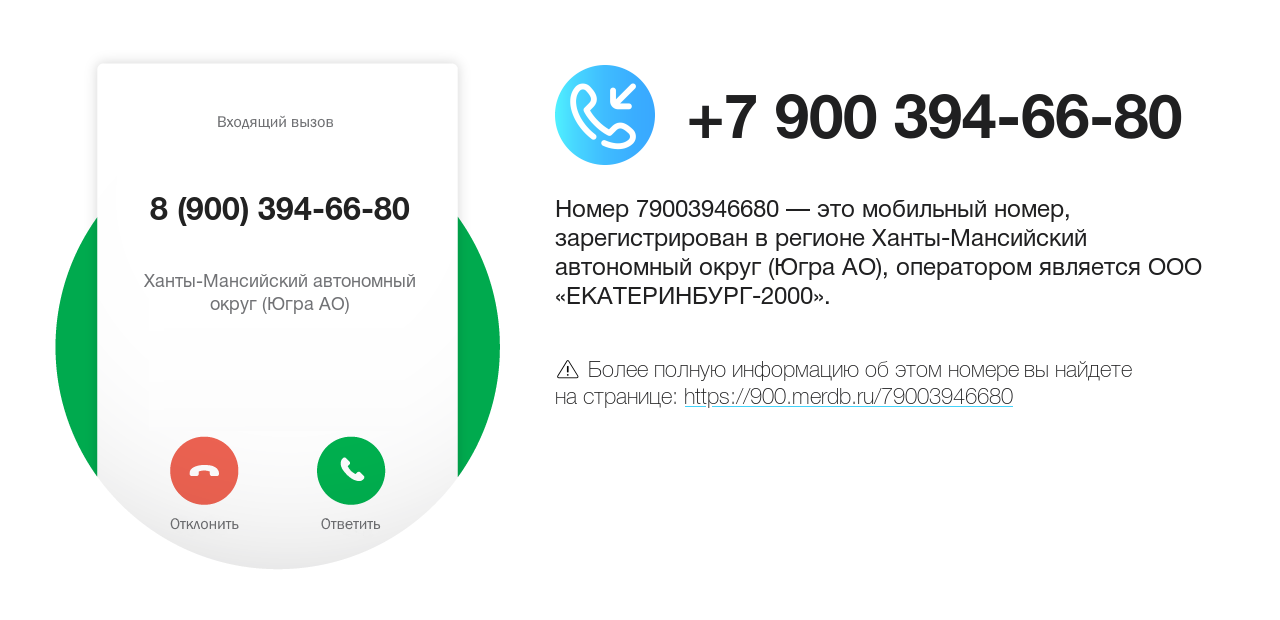 Номер телефона 8 (900) 394-66-80