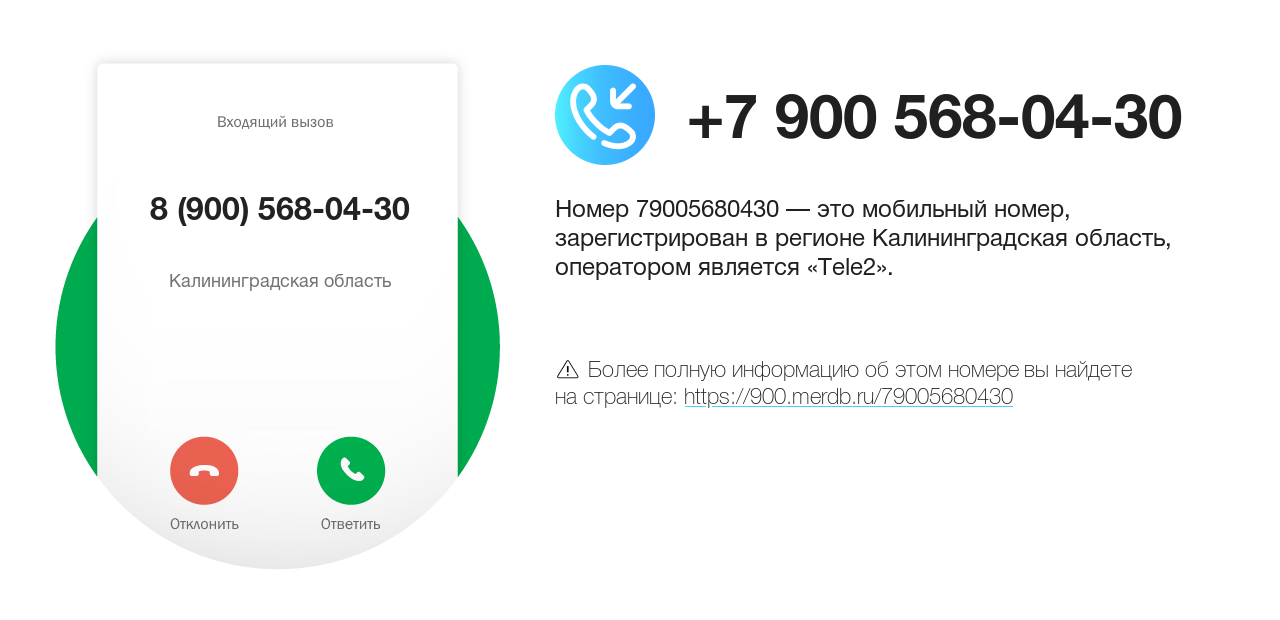 Номер телефона 8 (900) 568-04-30