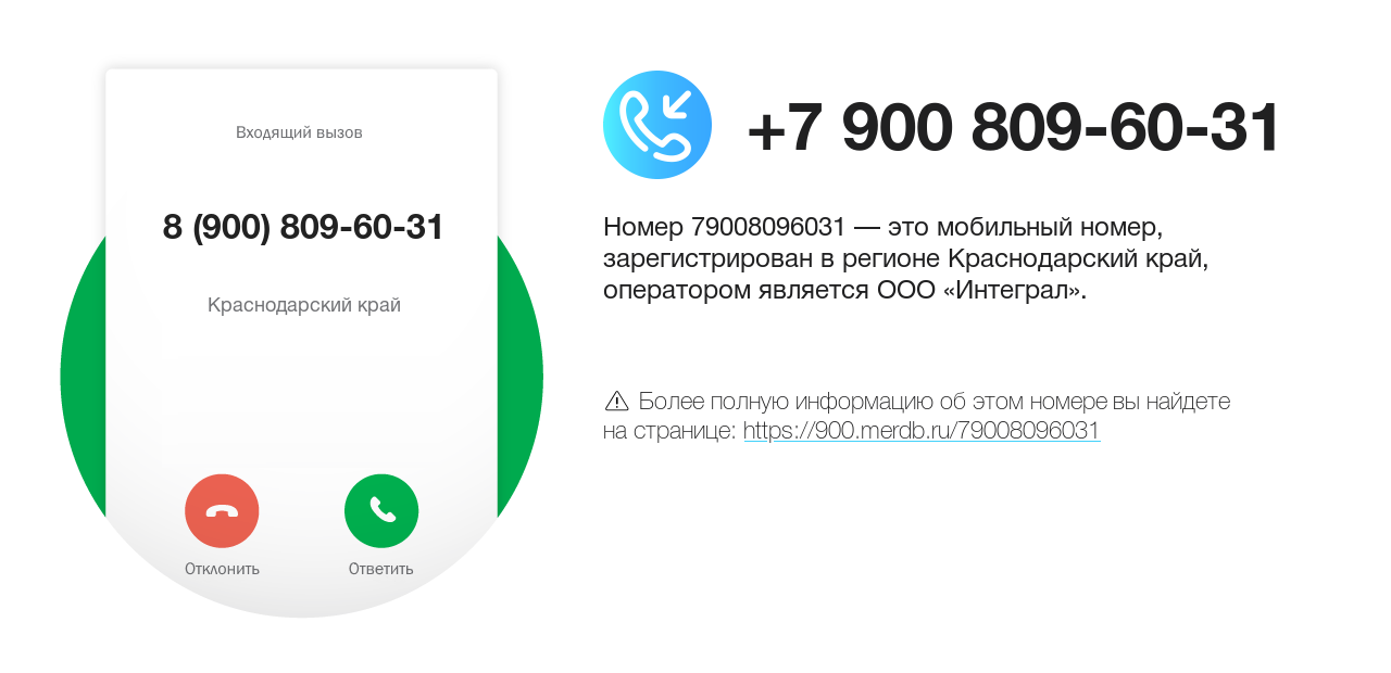 Номер телефона 8 (900) 809-60-31