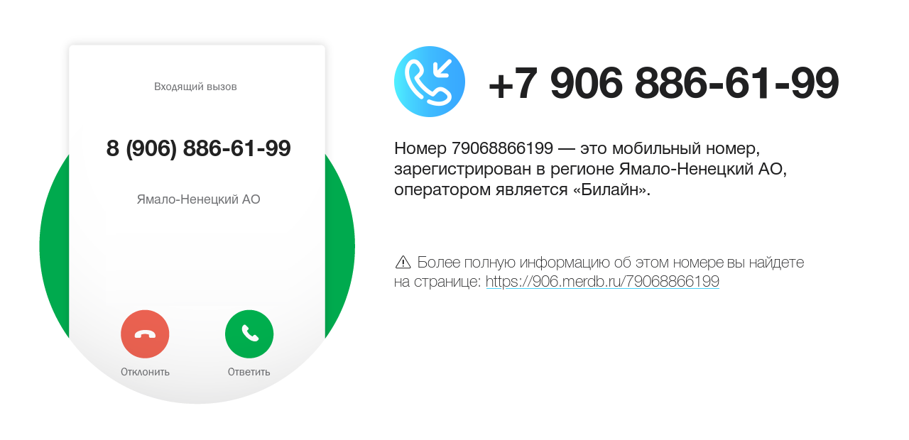 Номер телефона 8 (906) 886-61-99
