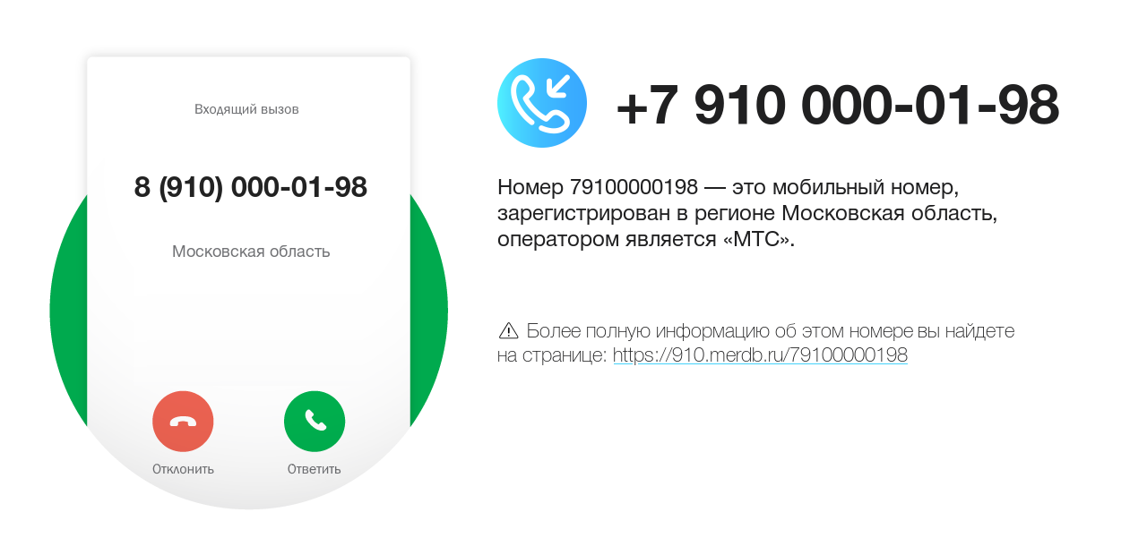 Номер телефона 8 (910) 000-01-98