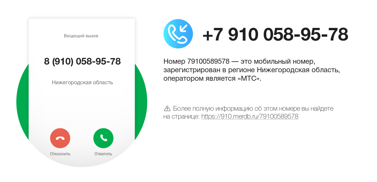 Номер телефона 8 (910) 058-95-78