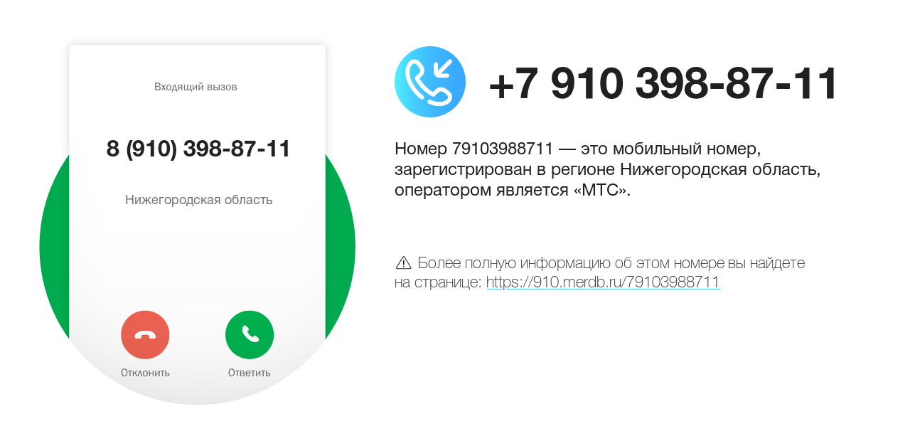 Номер телефона 8 (910) 398-87-11
