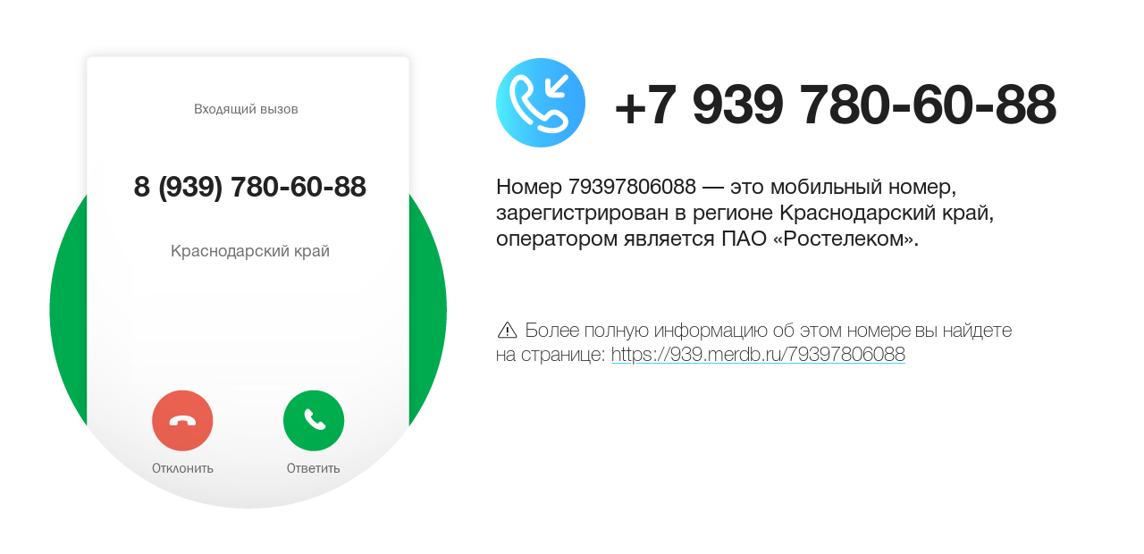 Номер телефона 8 (939) 780-60-88