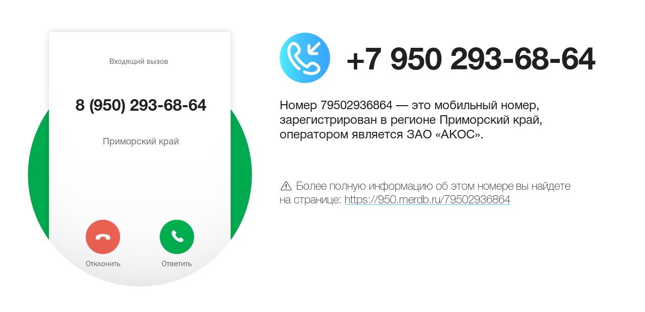 Номер телефона 8 (950) 293-68-64