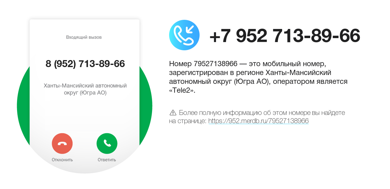 Номер телефона 8 (952) 713-89-66