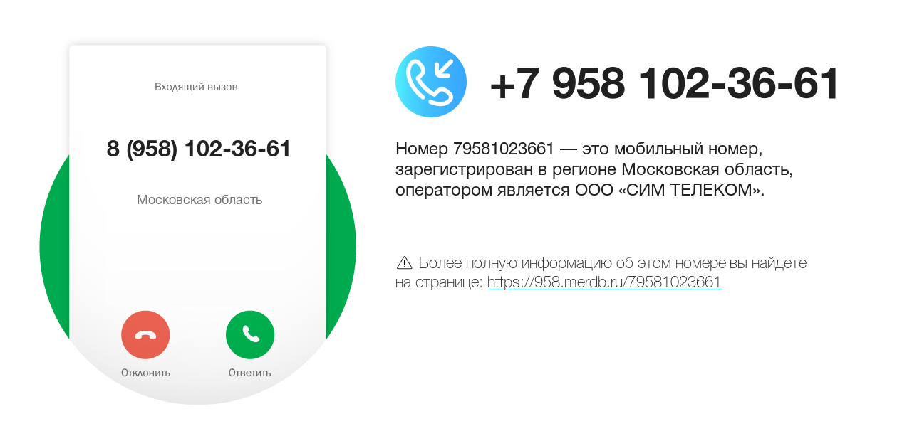 Номер телефона 8 (958) 102-36-61