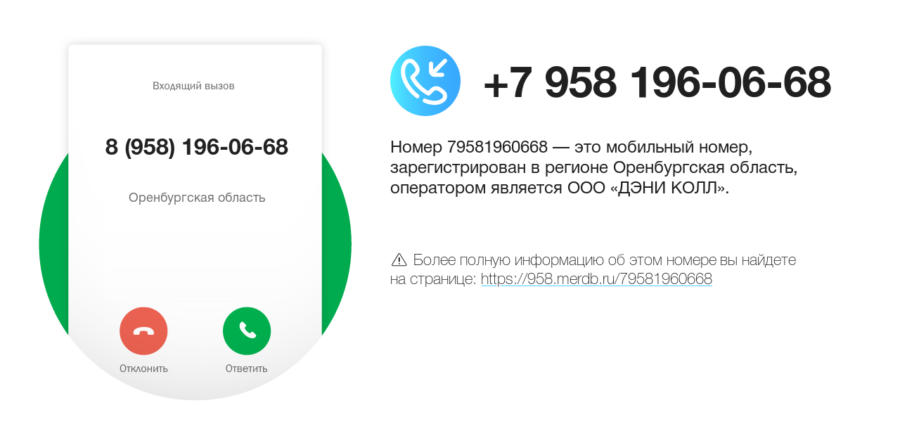 Номер телефона 8 (958) 196-06-68
