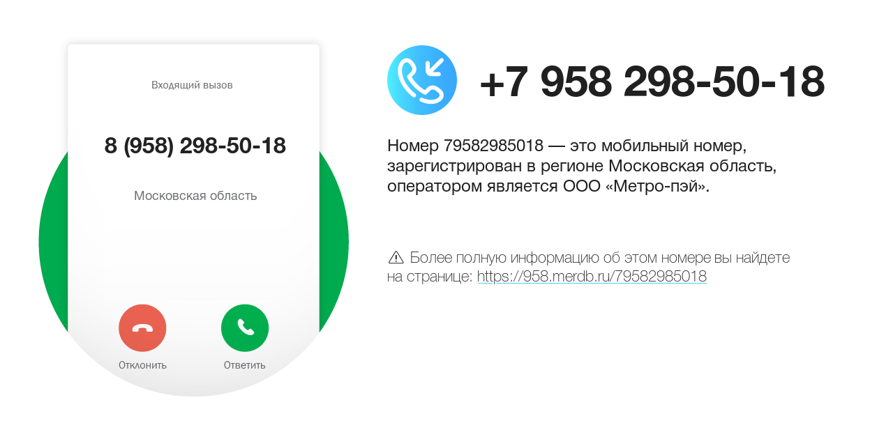 Номер телефона 8 (958) 298-50-18