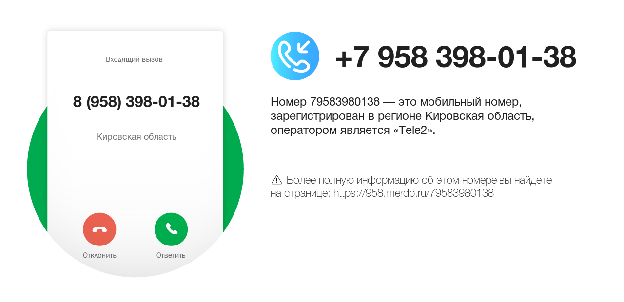 Номер телефона 8 (958) 398-01-38