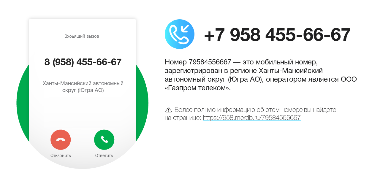 Номер телефона 8 (958) 455-66-67