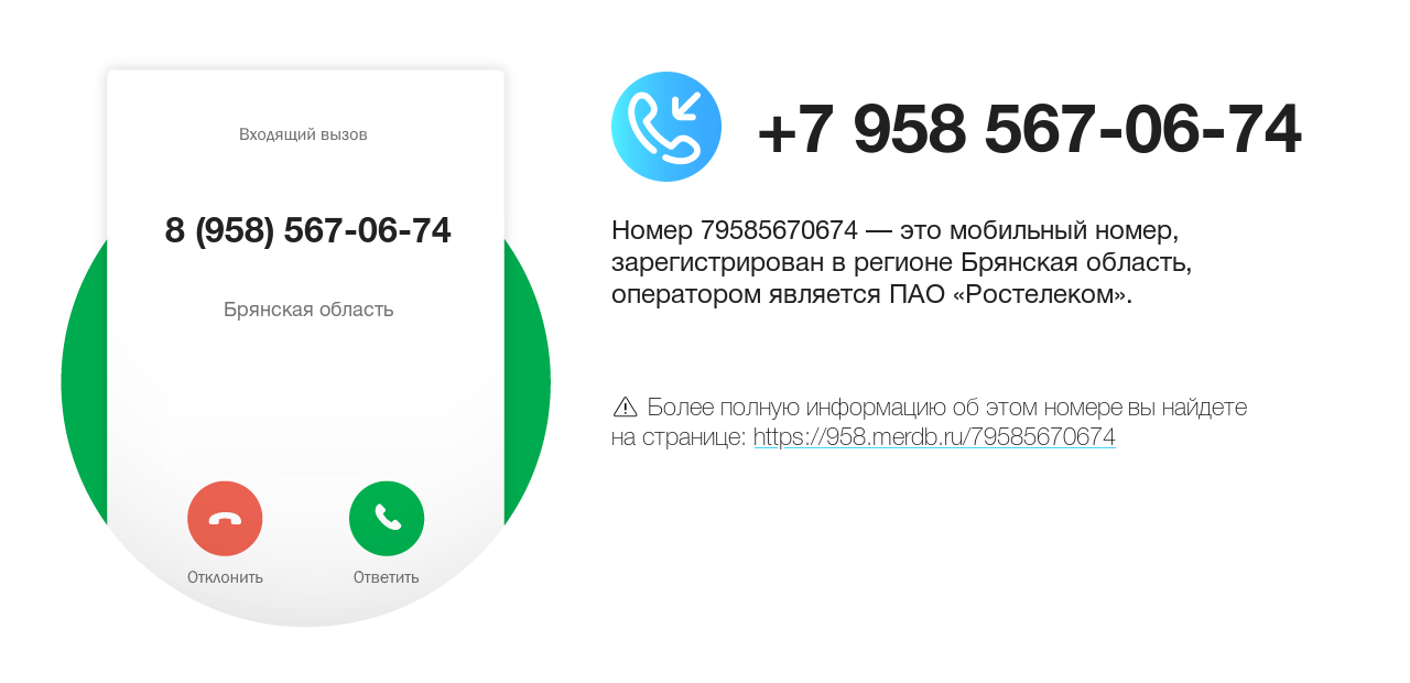 Номер телефона 8 (958) 567-06-74