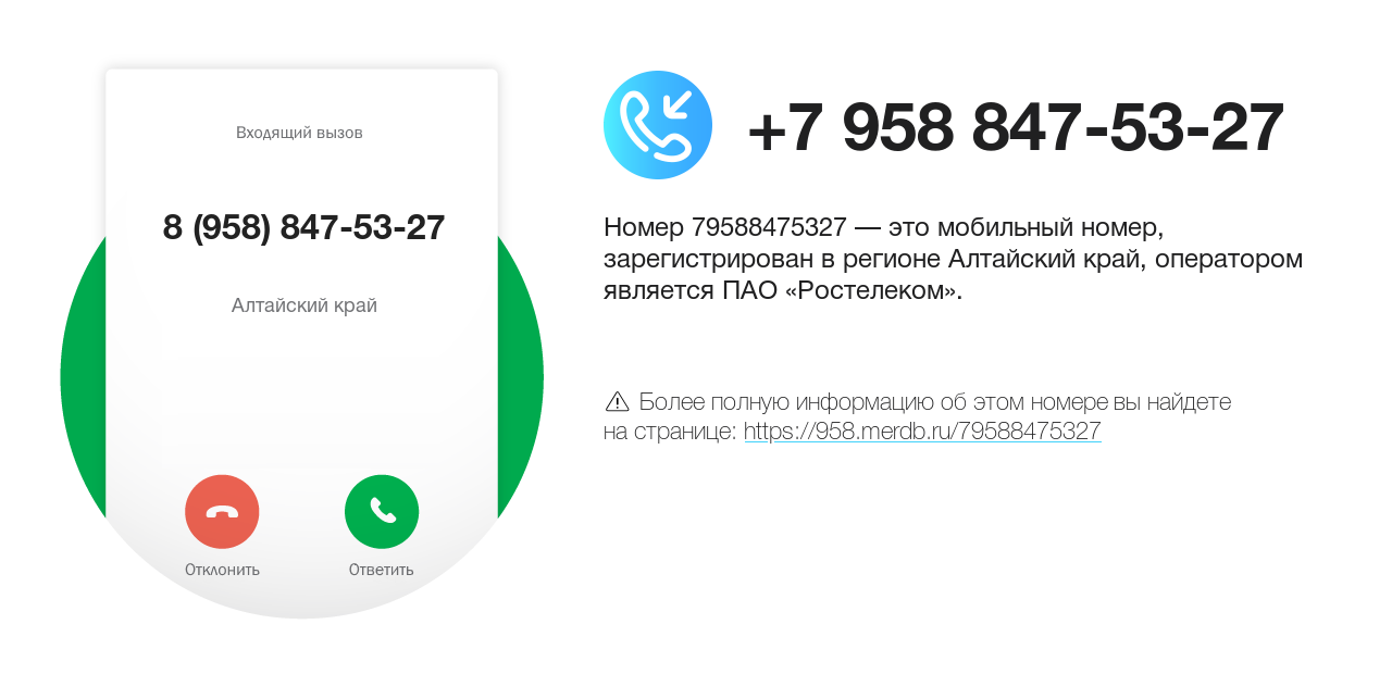 Номер телефона 8 (958) 847-53-27