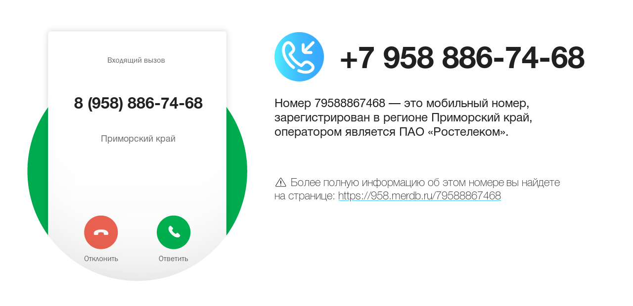 Номер телефона 8 (958) 886-74-68