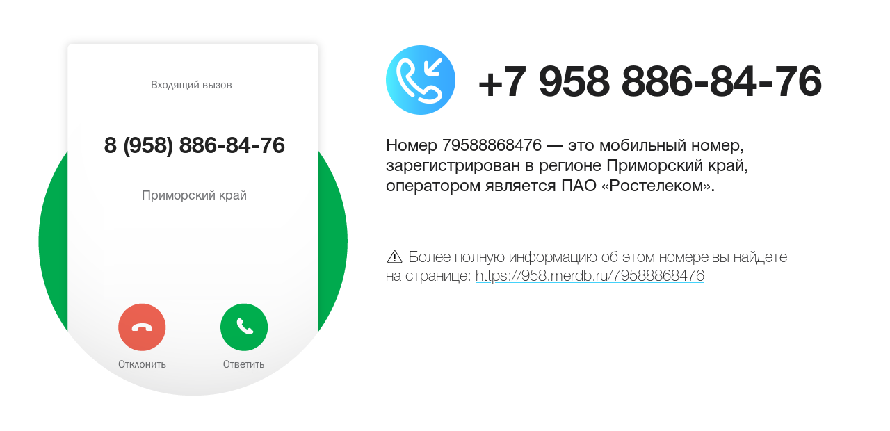 Номер телефона 8 (958) 886-84-76