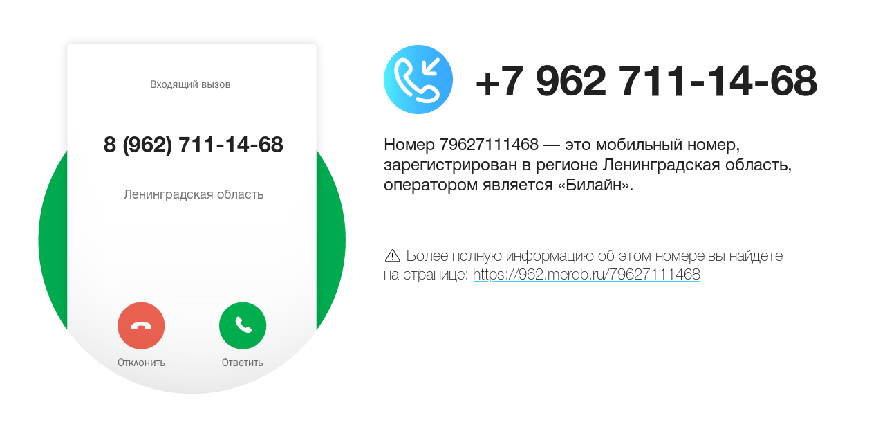 Номер телефона 8 (962) 711-14-68