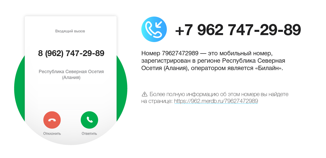 Номер телефона 8 (962) 747-29-89