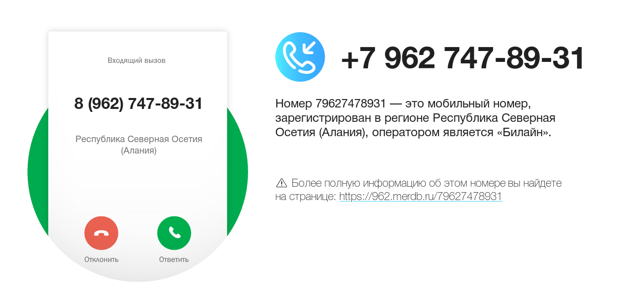 Номер телефона 8 (962) 747-89-31