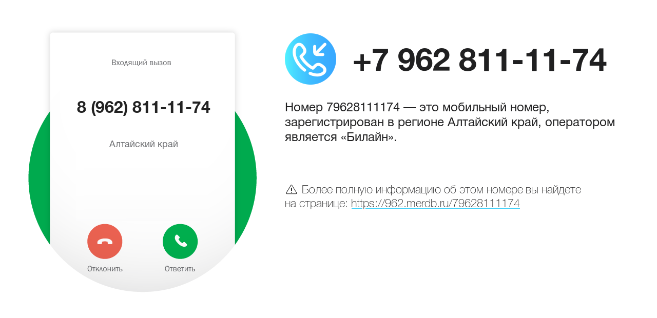 Номер телефона 8 (962) 811-11-74