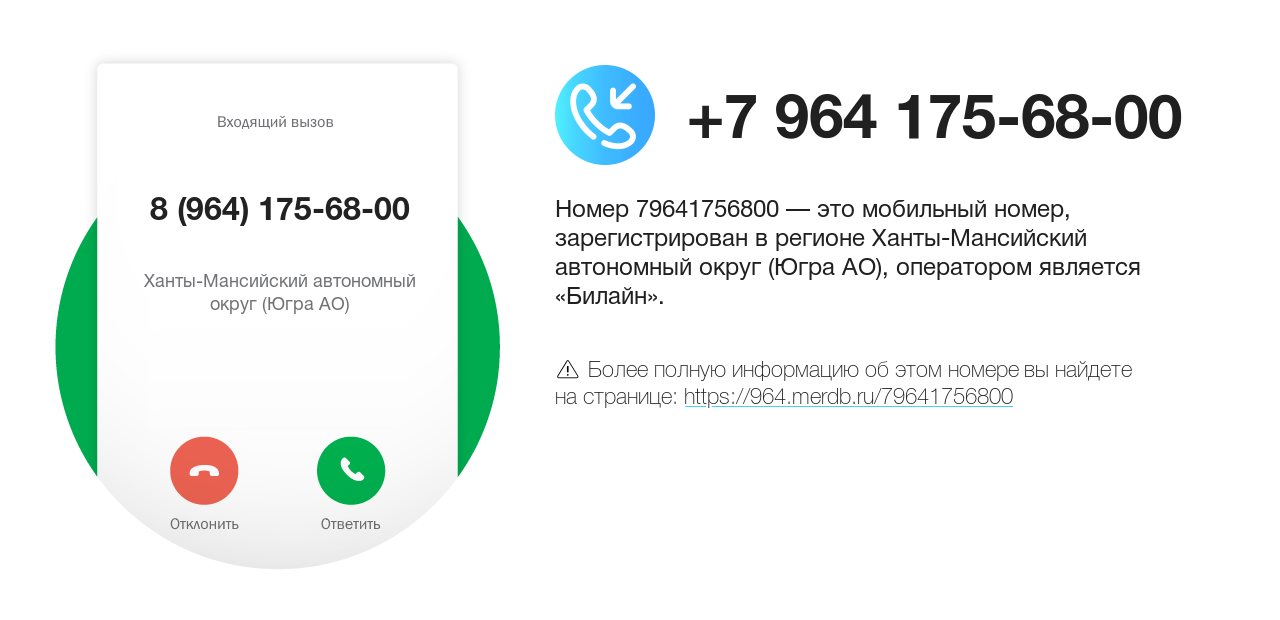 Номер телефона 8 (964) 175-68-00