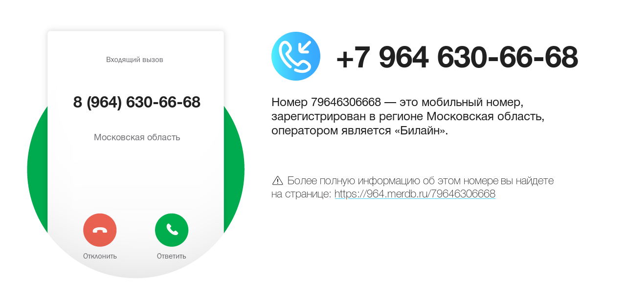 Номер телефона 8 (964) 630-66-68