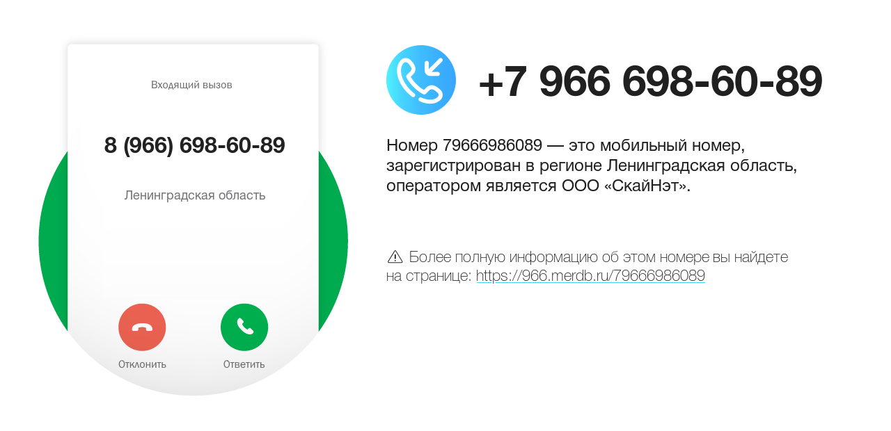 Номер телефона 8 (966) 698-60-89