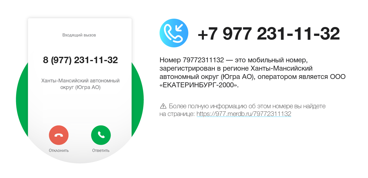 Номер телефона 8 (977) 231-11-32