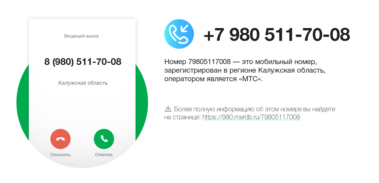 Номер телефона 8 (980) 511-70-08