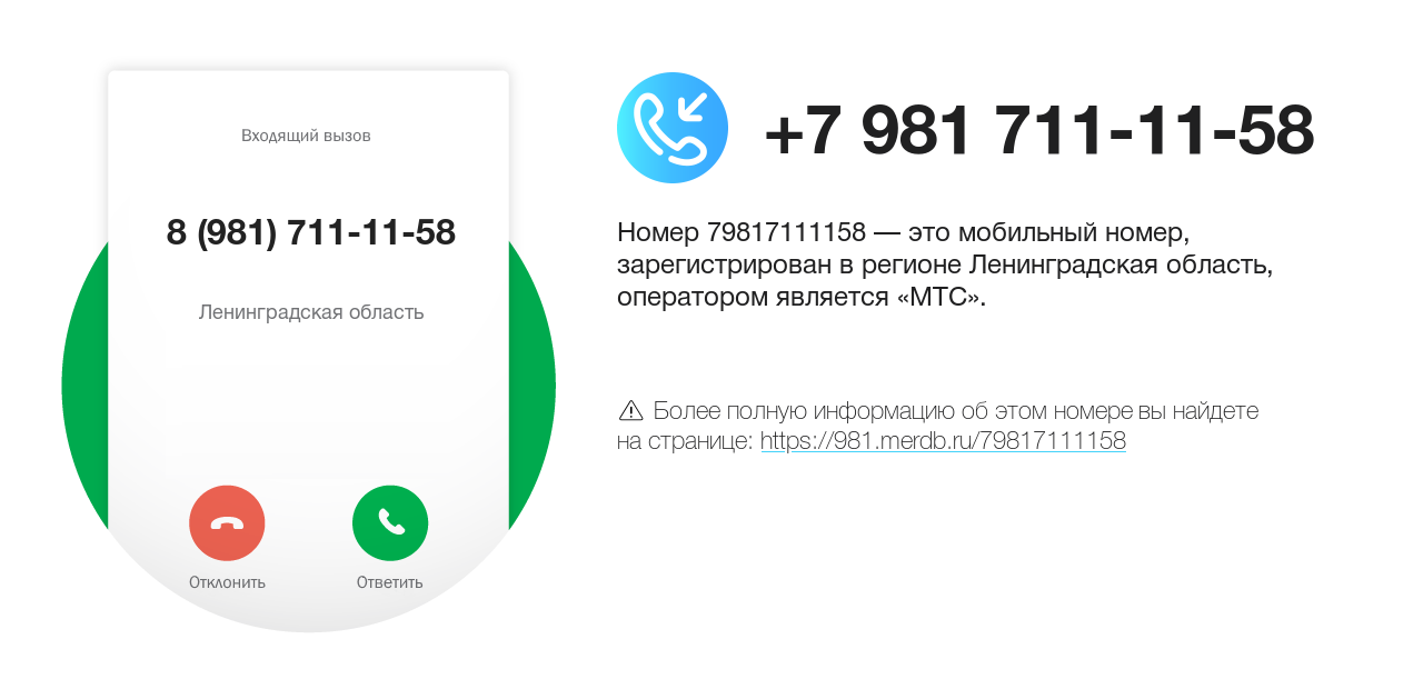 Номер телефона 8 (981) 711-11-58