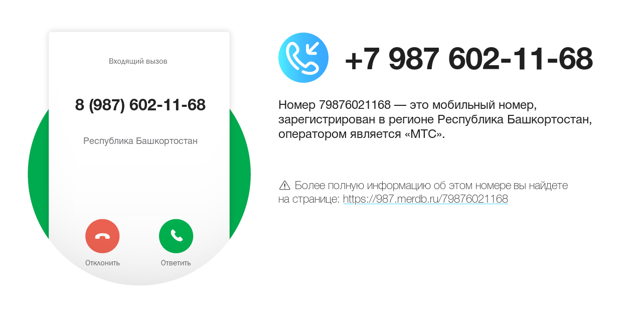 Номер телефона 8 (987) 602-11-68