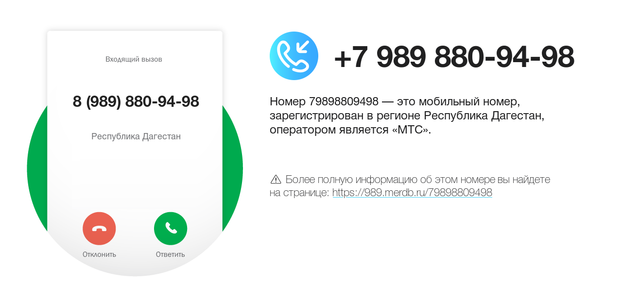 Номер телефона 8 (989) 880-94-98