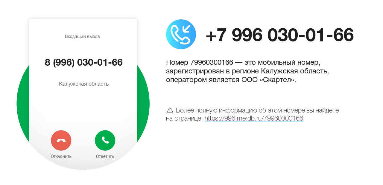 Номер телефона 8 (996) 030-01-66