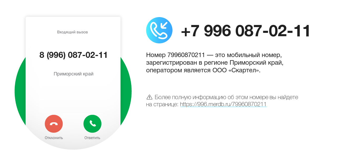 Номер телефона 8 (996) 087-02-11