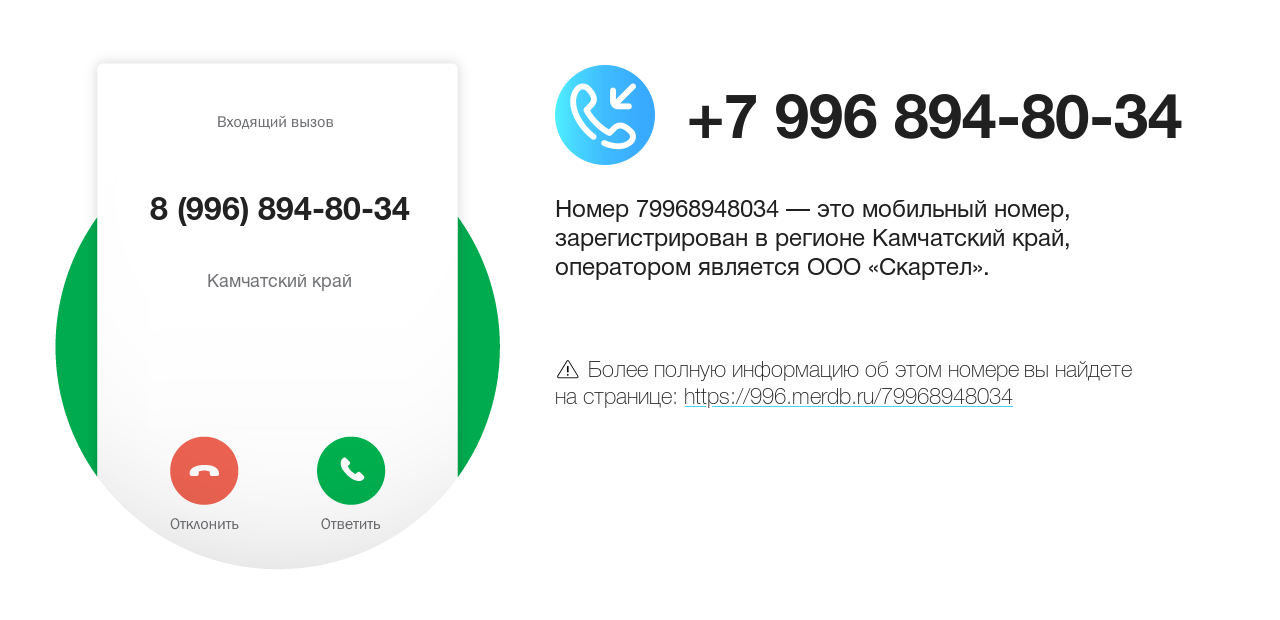 Номер телефона 8 (996) 894-80-34